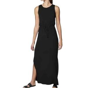 Athleta black soft knit maxi dress keyhole closure drawstring waist size small